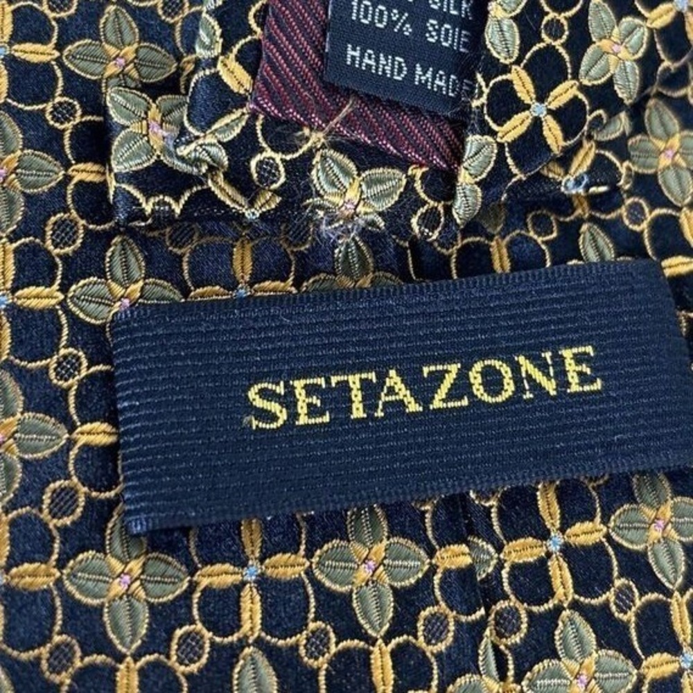 Setazone Men's Neck Tie Silk Floral Black Gold Floral 62" Handmade - Picture 5 of 5